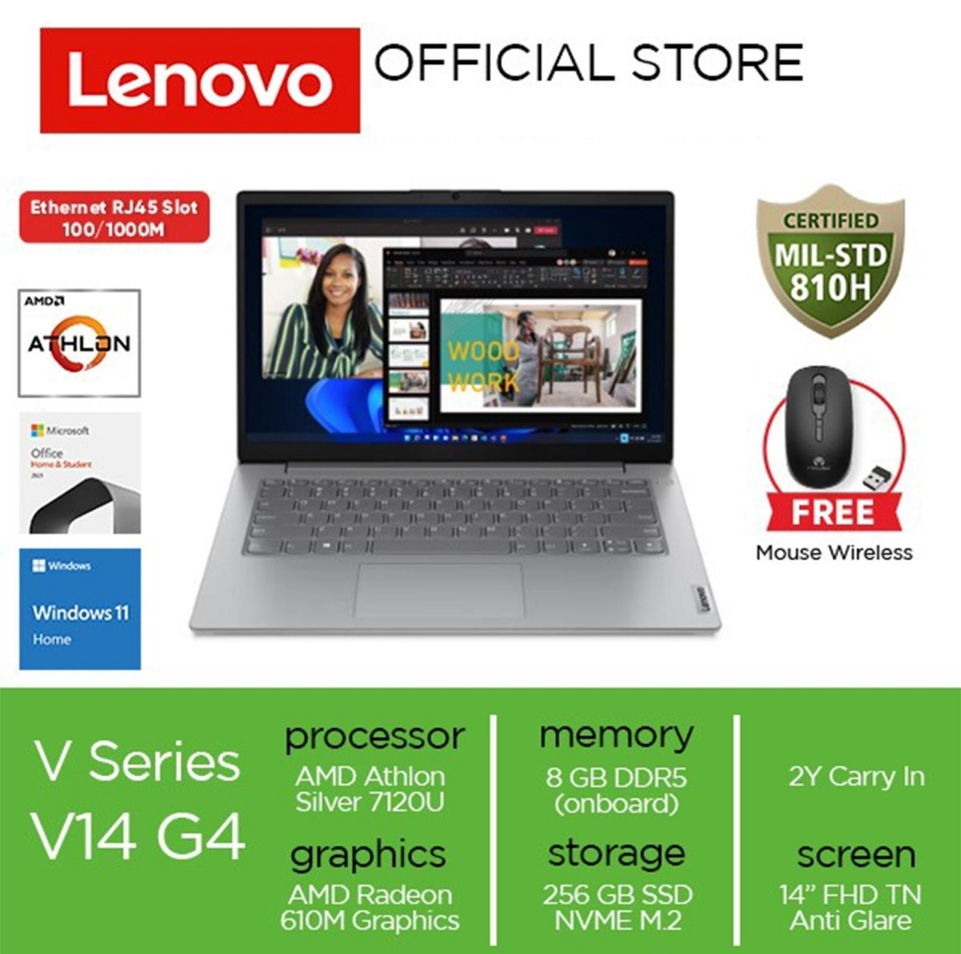 Lenovo V14 G4 AMN AMD Athlon 7120U Ram 8gb SSD 256gb Silver - NEW