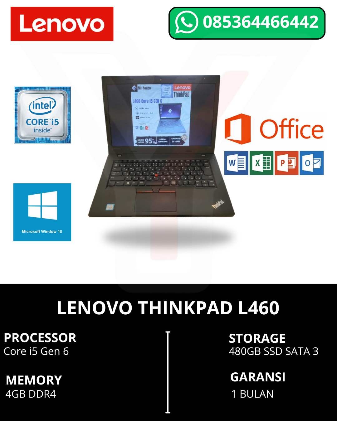 Lenovo ThinkPad L460 Core i5 Gen 6 Ram 4GB SSD 480GB