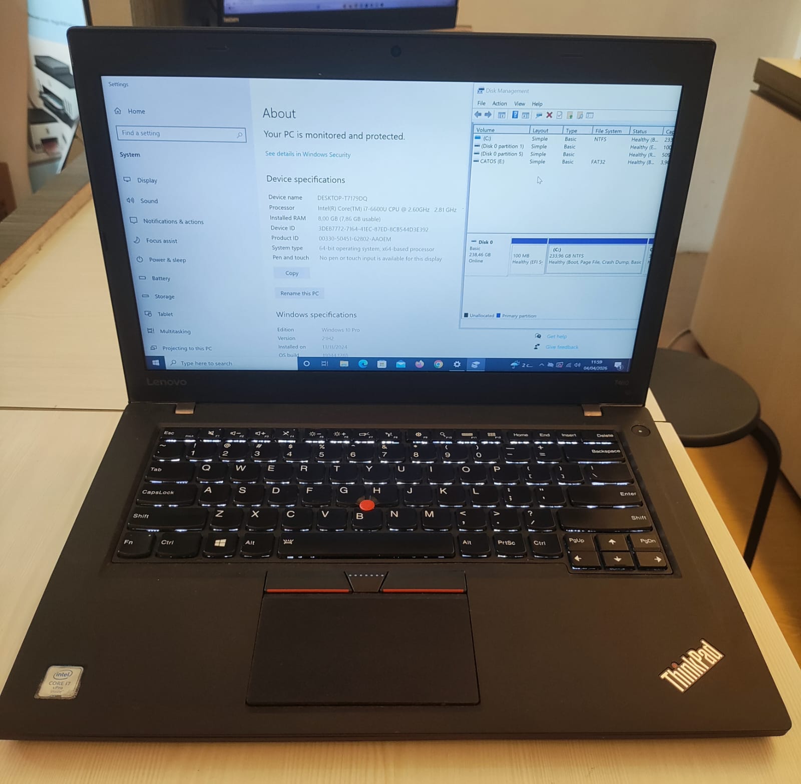 Lenovo ThinkPad T450, T460, T470, L470, L480, E480 Core i5 Gen 6 8/256