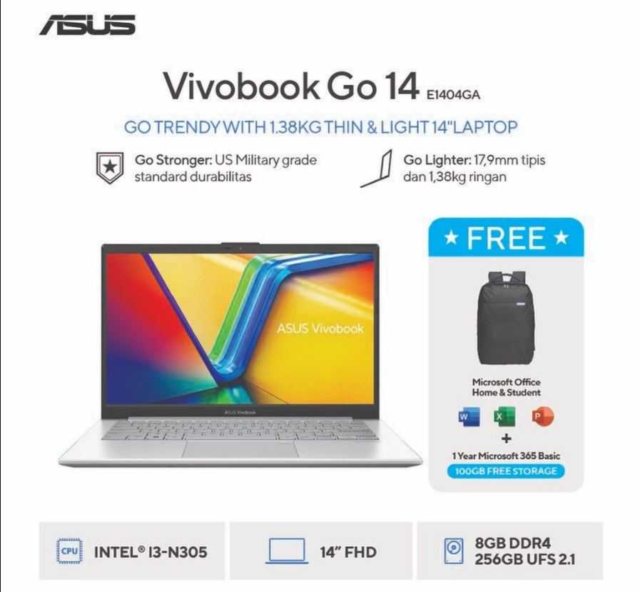 ASUS Vivobook E1404GA Core i3 N305 Ram 8Gb SSD 256Gb